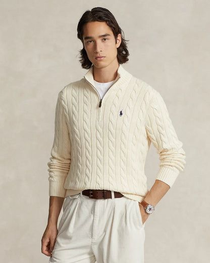 RALPH LAUREN KNIT COTTON QUARTER-ZIP SWEATER WHITE