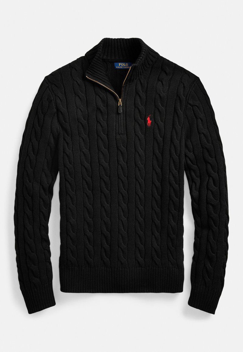RALPH LAUREN KNIT COTTON QUARTER-ZIP SWEATER BLACK