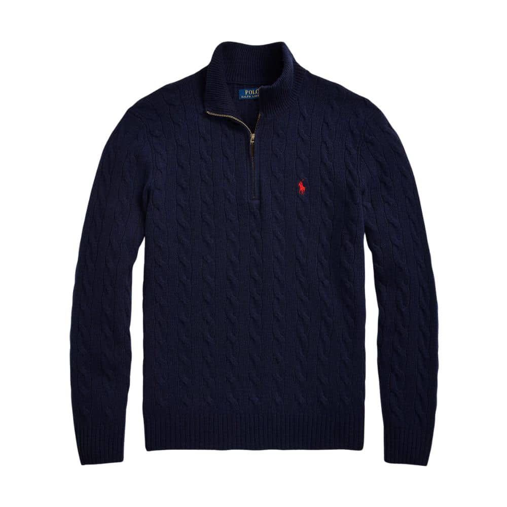 RALPH LAUREN KNIT COTTON QUARTER-ZIP SWEATER NAVY BLUE