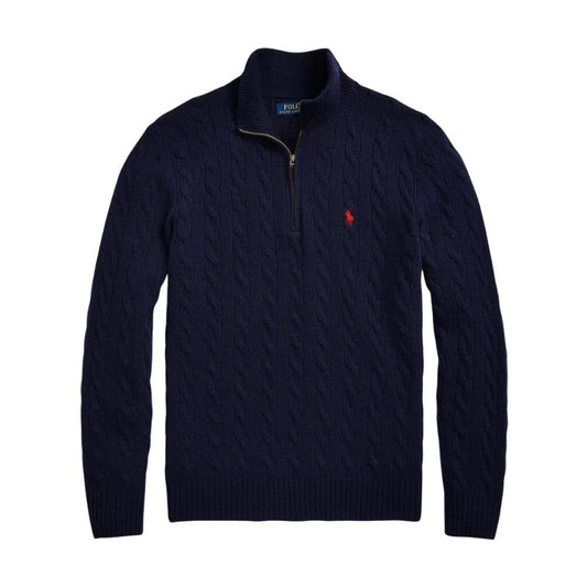 RALPH LAUREN KNIT COTTON QUARTER-ZIP SWEATER NAVY BLUE