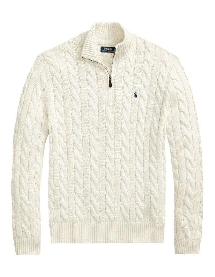RALPH LAUREN KNIT COTTON QUARTER-ZIP SWEATER WHITE