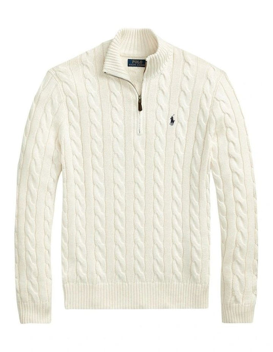 RALPH LAUREN KNIT COTTON QUARTER-ZIP SWEATER WHITE